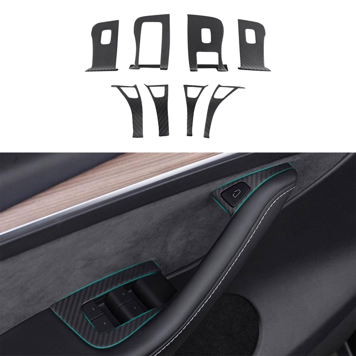 Tesery Dry Carbon Fiber Window & Door Switch Covers for Model Y / Model 3（Left Hand Drive）