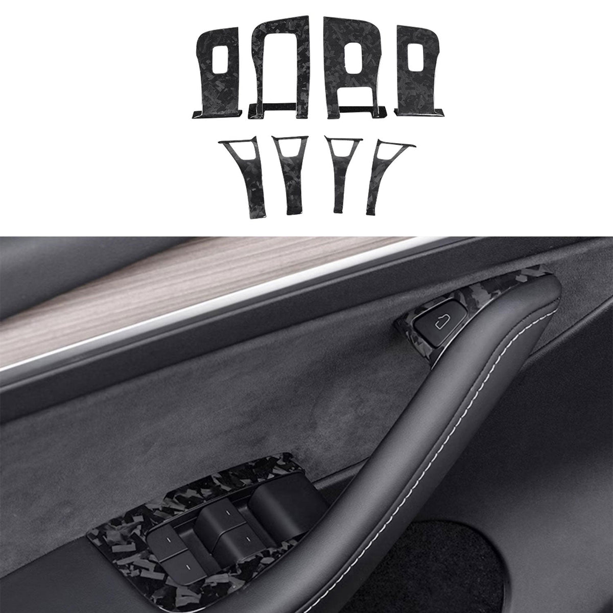 Tesery Dry Carbon Fiber Window & Door Switch Covers for Model Y / Model 3（Left Hand Drive）