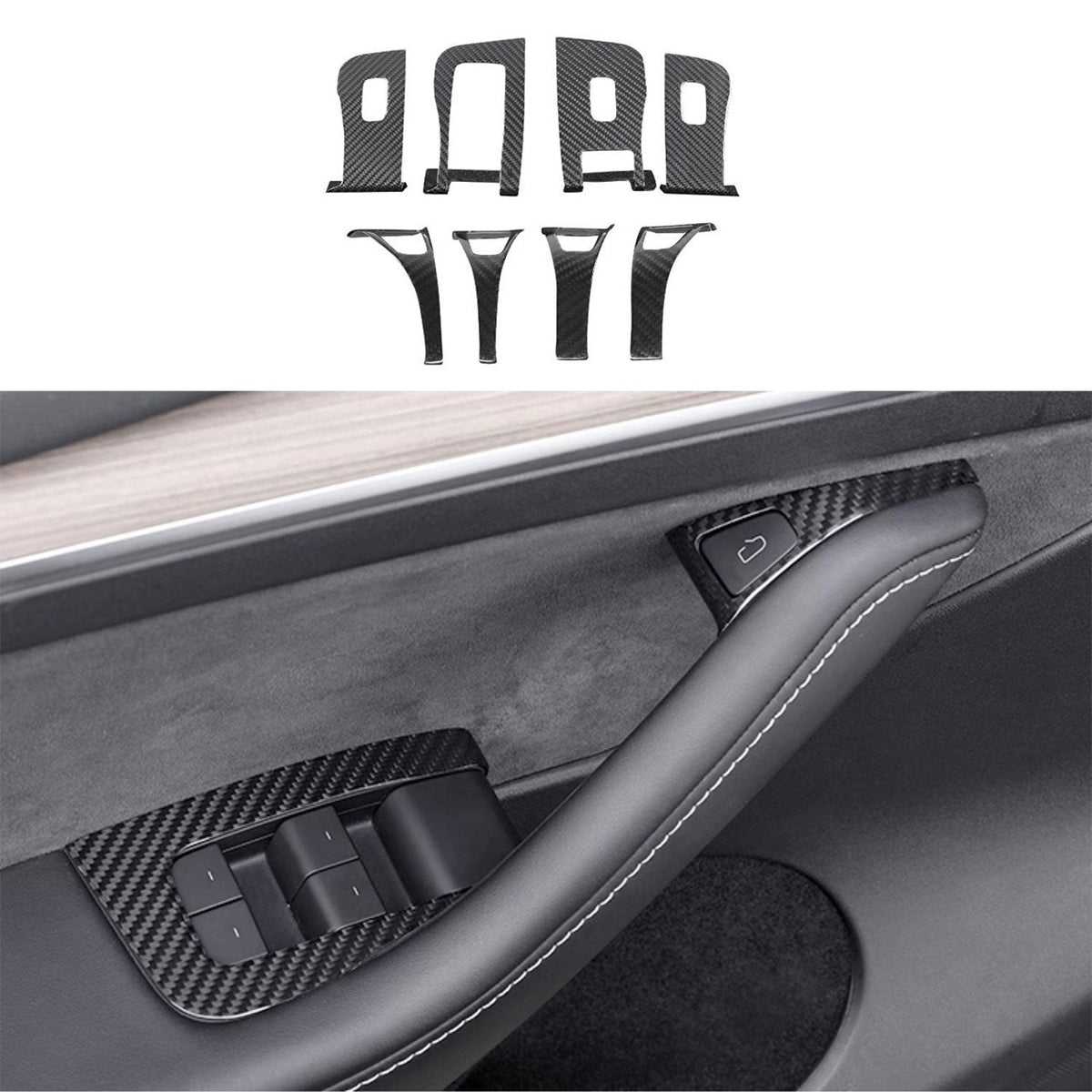 Tesery Dry Carbon Fiber Window & Door Switch Covers for Model Y / Model 3（Left Hand Drive）