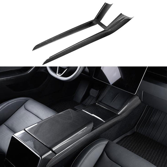 Tesery Real Dry Carbon Fiber Center Console Combo Side Panel & Charging Pad Overlay for Model 3 Highland & New Model Y