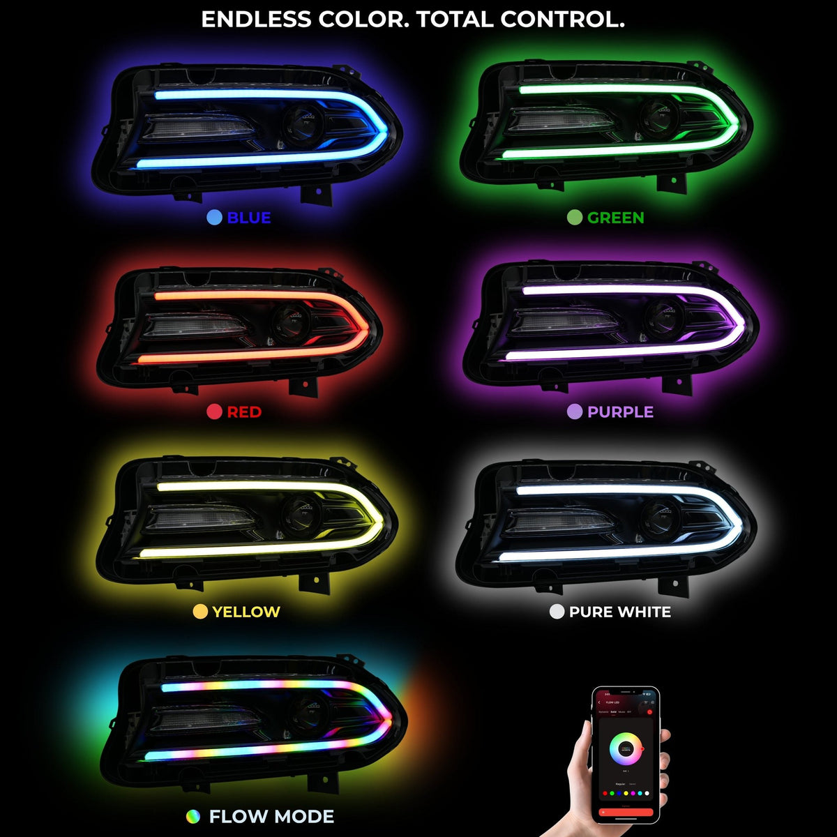 RGB Halo Kits Dodge Charger Flow Series DRL Boards | Diffused LED (2015-2023) - image 2