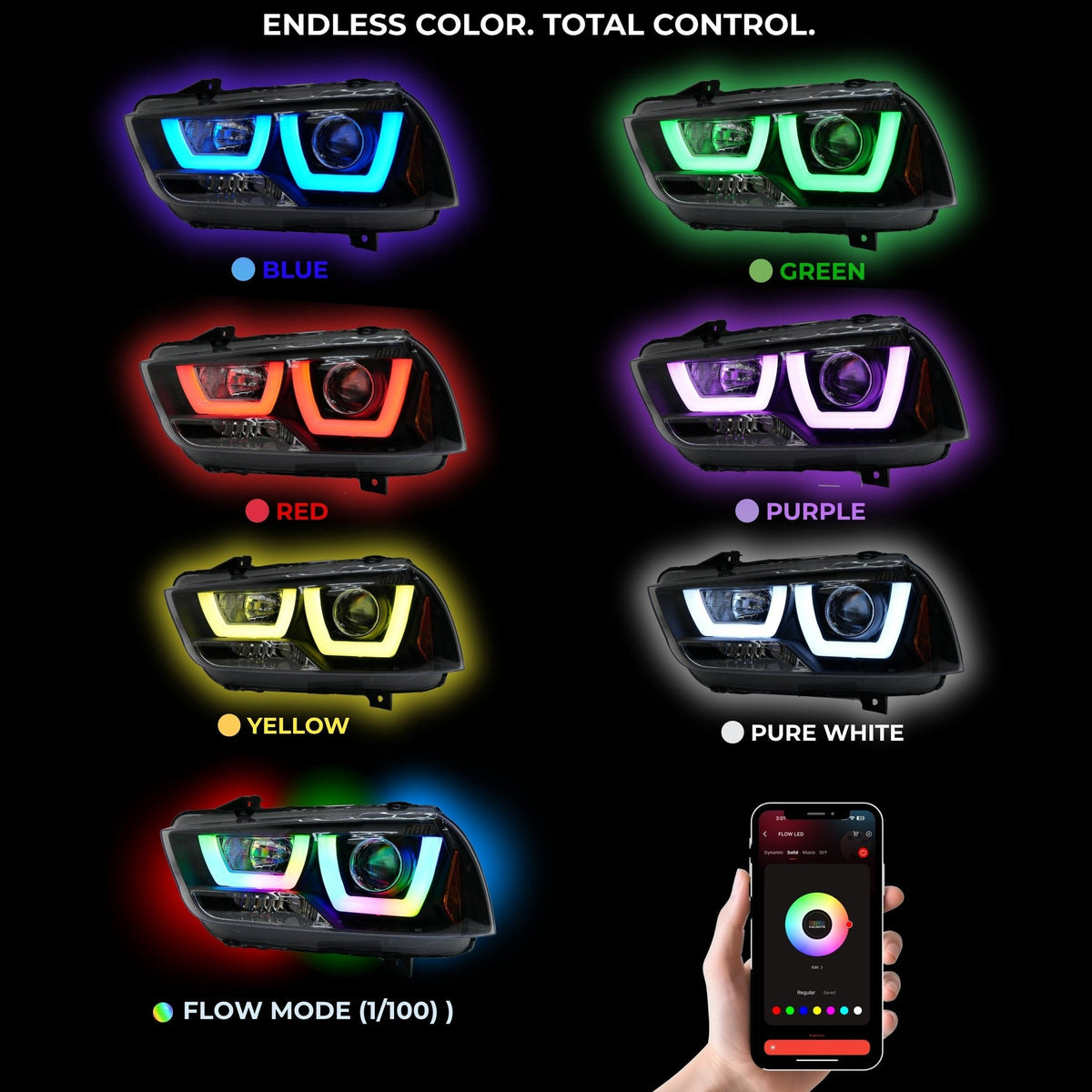 RGB Halo Kits Dodge Charger Spec-D Multicolor Flow DRL Boards (2011-2014) - image 2