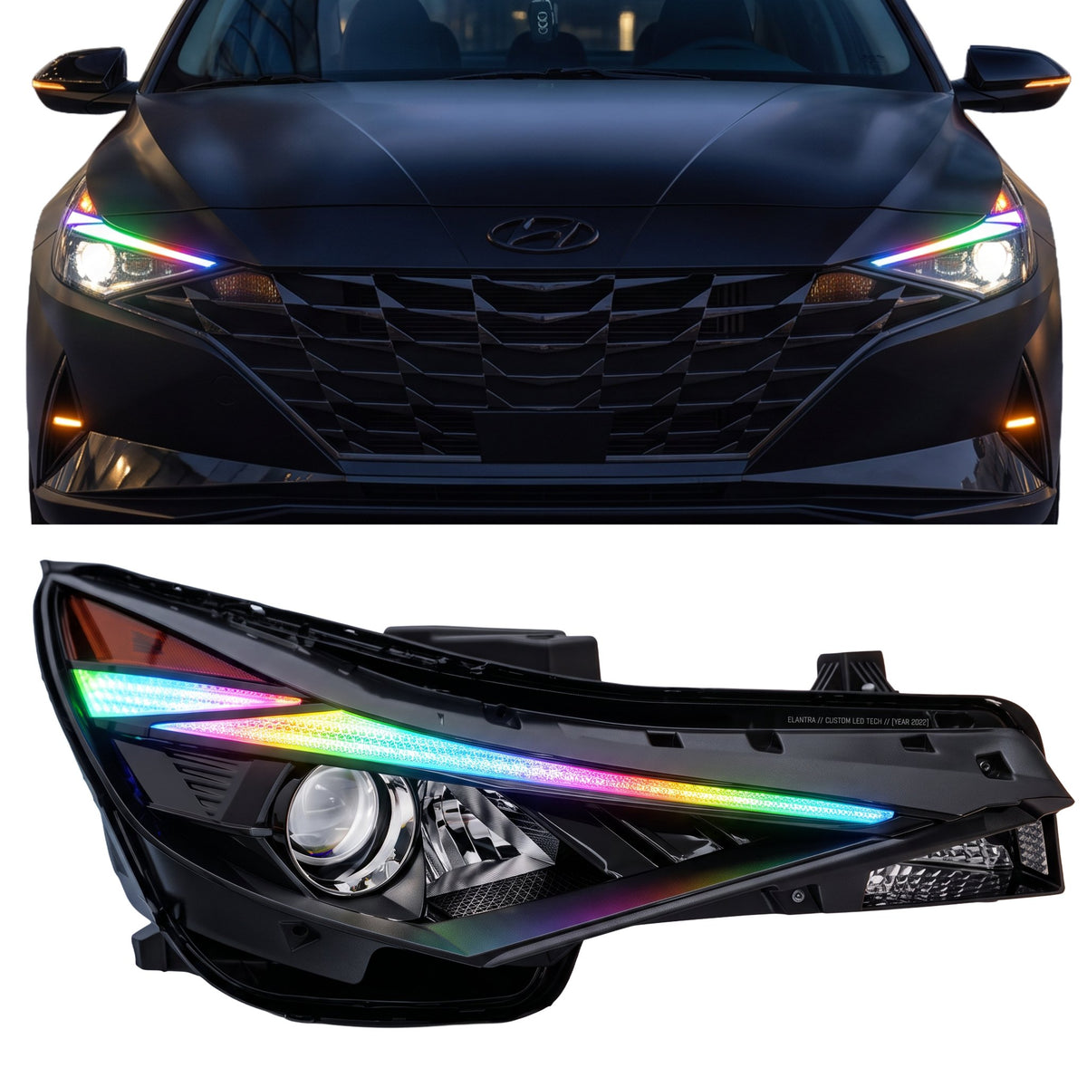 RGB Halo Kits Hyundai Elantra Multicolor Flow Series DRL Boards (2021-2023)
