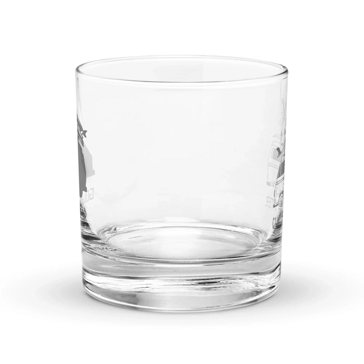 "Camp First, Work Later" Bus Rocks Glass