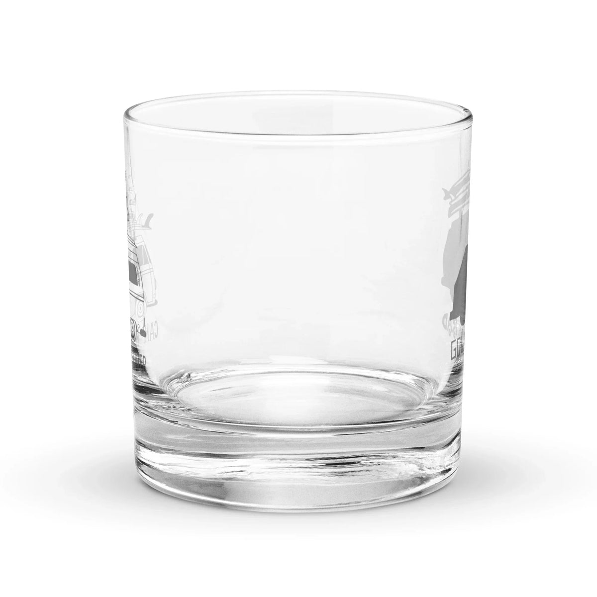 "Camp First, Work Later" Bus Rocks Glass