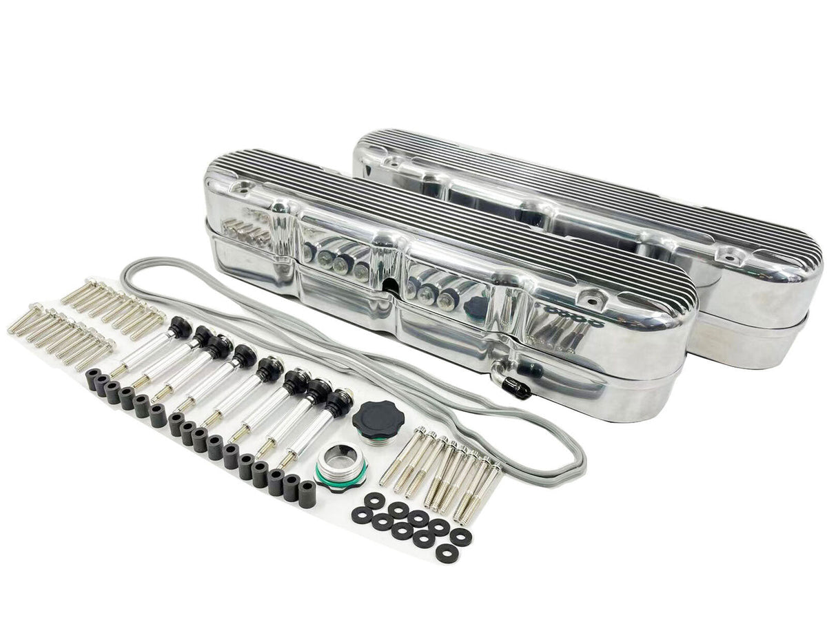 Bull Boost Aluminum finned Valve Covers w/ Coil Mounts & Cover for LS Engine Polished