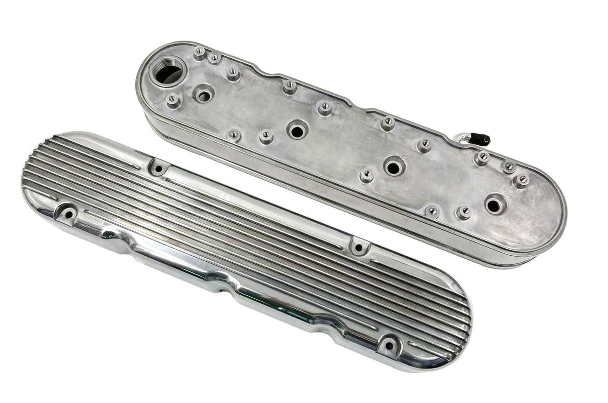 Bull Boost Aluminum finned Valve Covers w/ Coil Mounts & Cover for LS Engine Polished