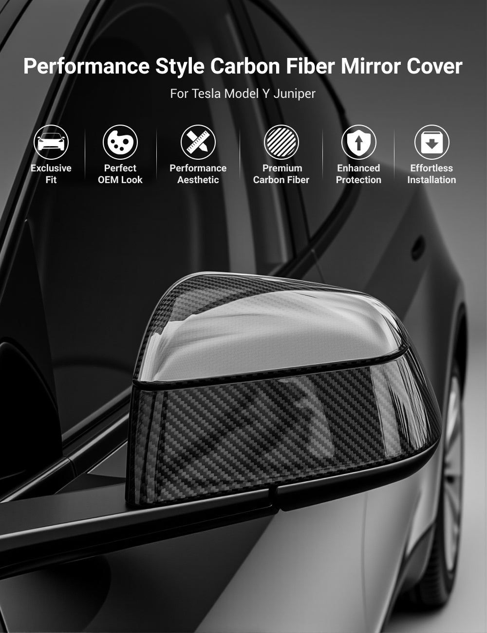 Teskay Tesla Model Y Juniper Dry Carbon Fiber Side Mirror Covers (OEM Style)