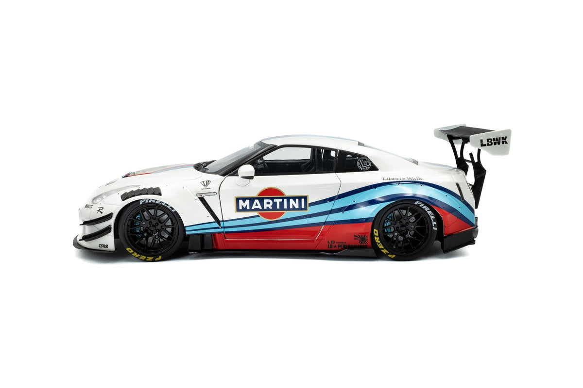 Solido 2024 Nissan GT-R (R35) W/ Liberty Walk Body Kit 2.0 Martini White 1:18 - image 3