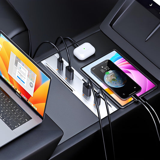 Tesery 65W USB Hub for Model 3 Highland/Model Y Juniper | Dual USB-C + Dual USB-A | Fast Charging