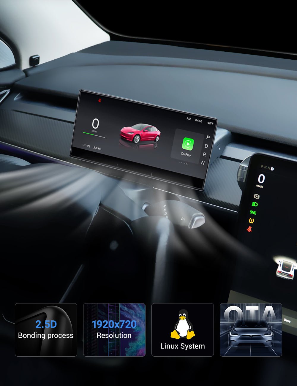 TESERY F9 Pro Screen Dashboard Display With Carplay & Android Auto for Model 3 / Model Y