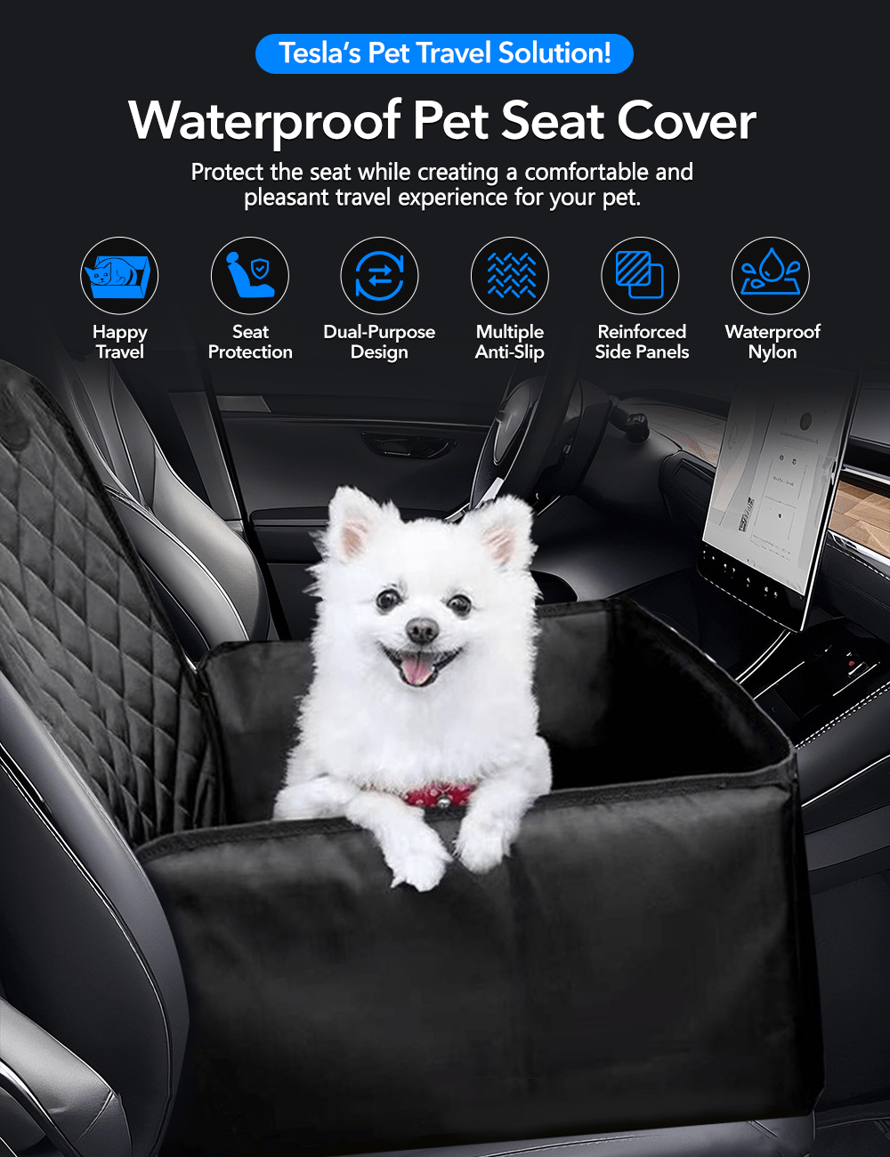 Tesery Waterproof Car Dog Seat Cover for Tesla Model Y/3/S/X/Cybertruck