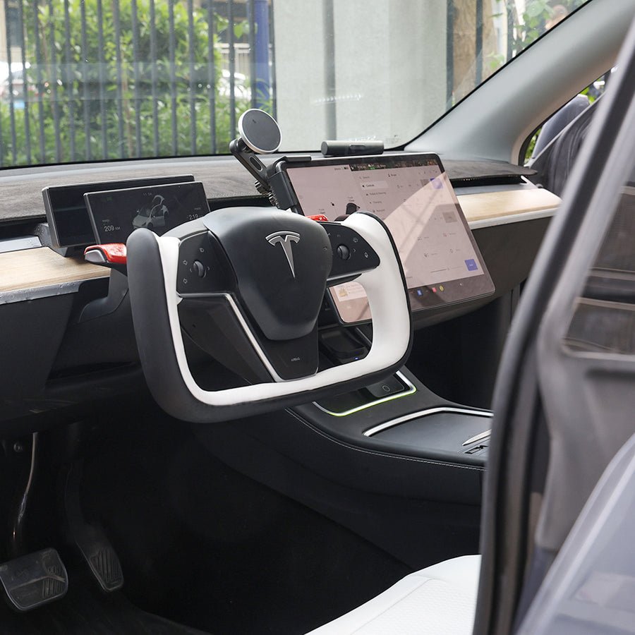 Tesery Yoke Style Steering Wheel for Model 3 / Y【Black & White Leather】
